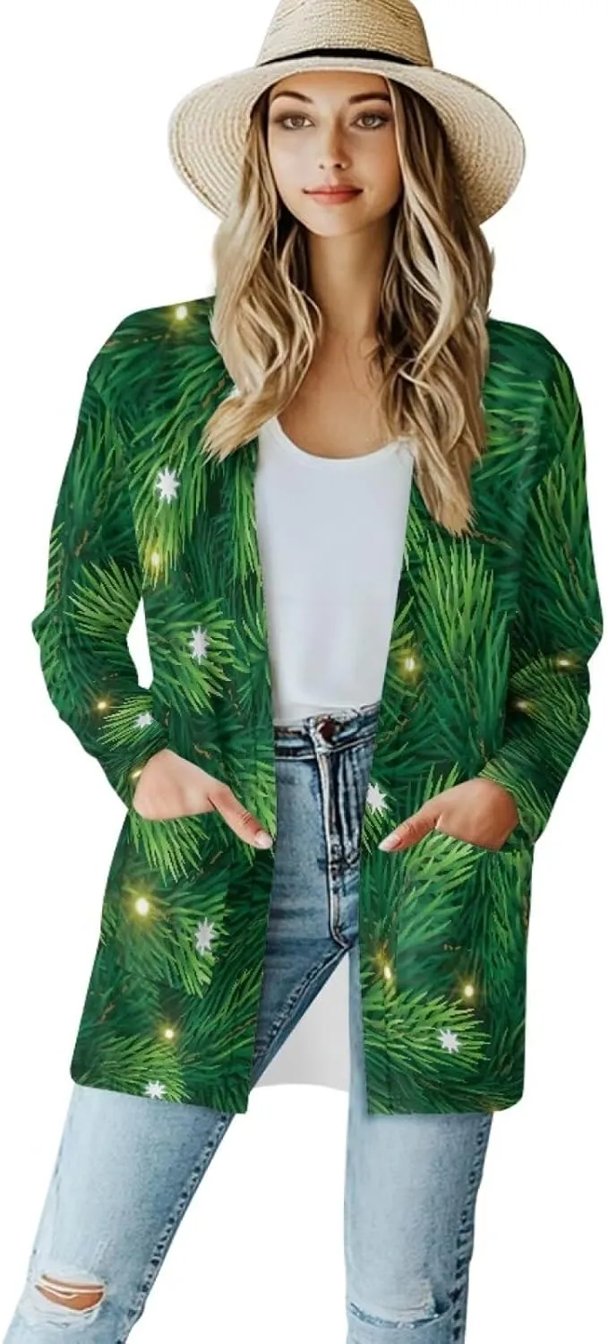 Fall Maple Leaf Cardigan Sweaters for Women Long Sleeve Cardigan Soft Drape Open Front Dusters V-Neck Jackets Dressy