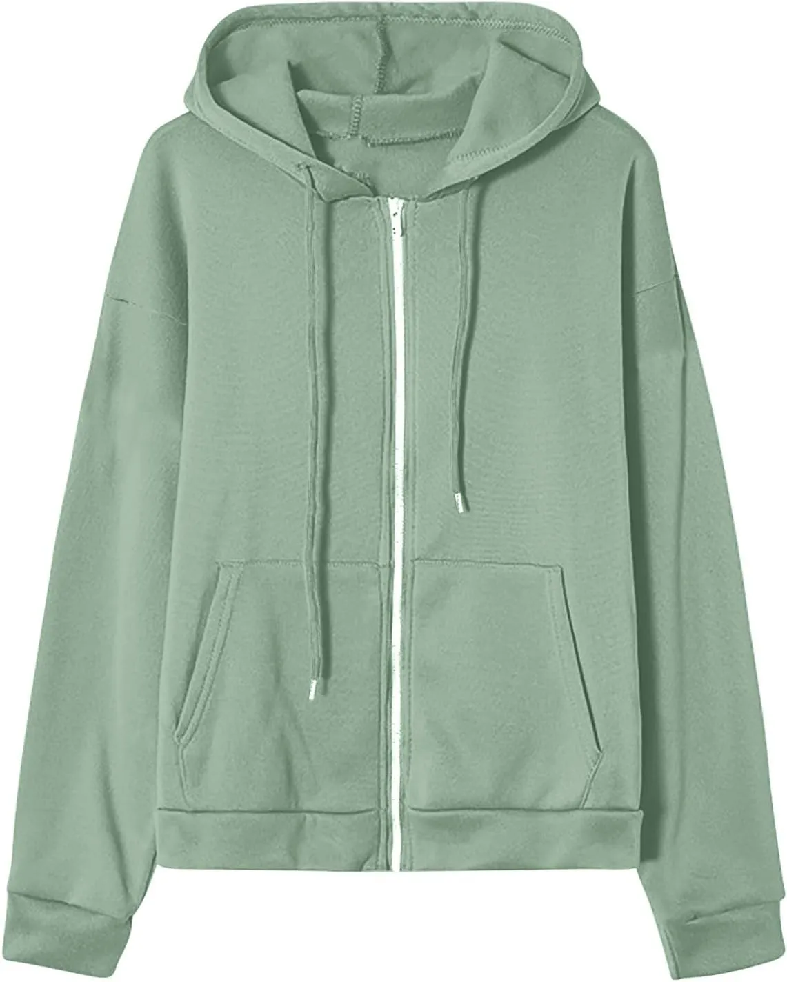Fashion Hoodies Zipper Oversized Loose Fit Women Long Sleeve Solid Jackets Soft Vintage Sweatshirt with Pocket