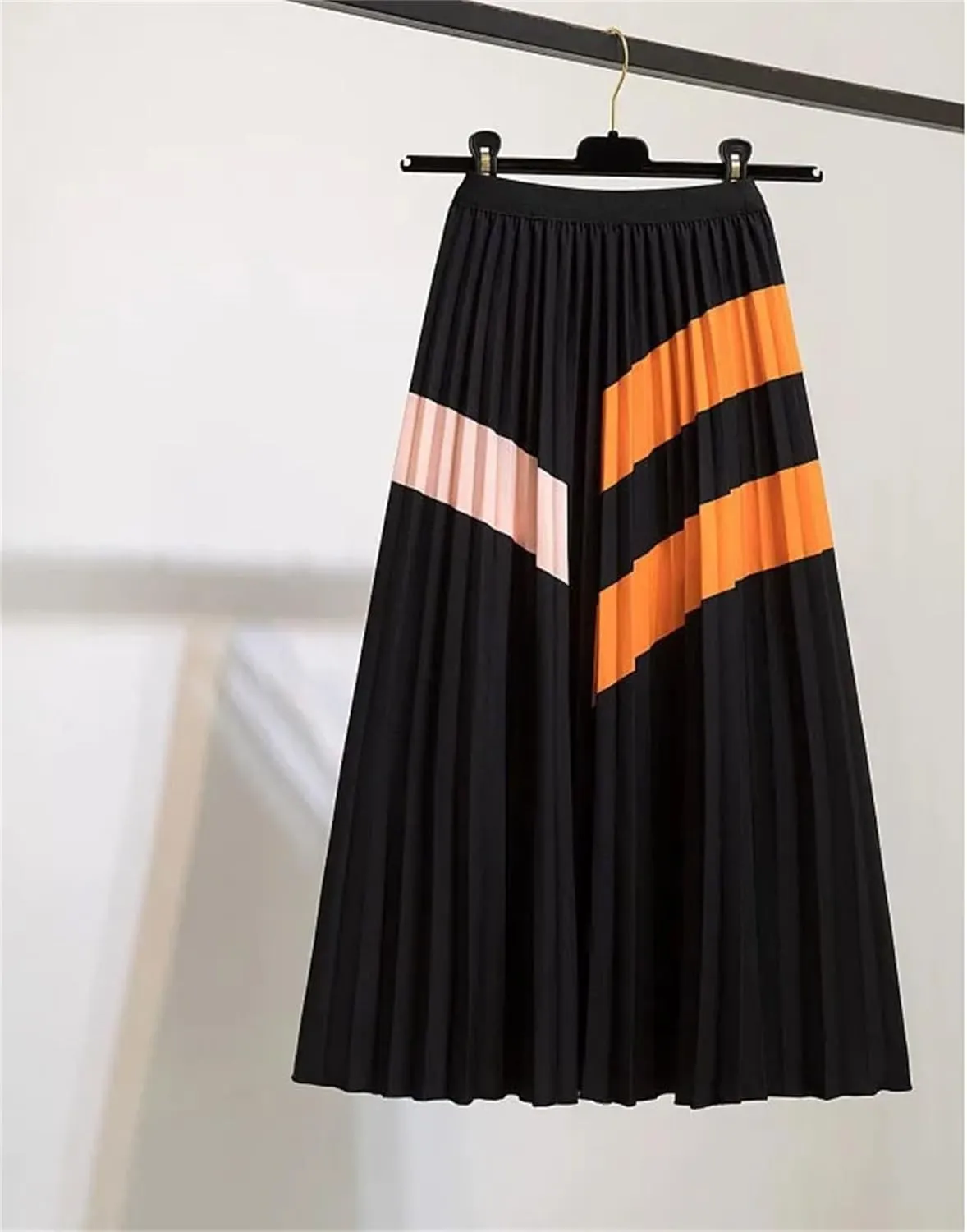 Fashion Summer Pleated Skirt Women's Printed High Waist Elastic Midi Skirt