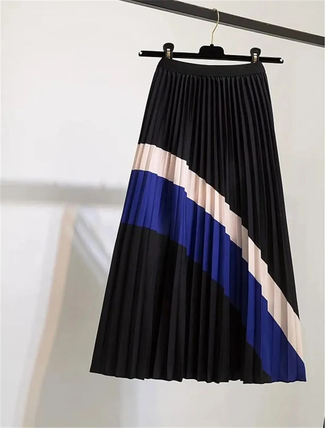 Fashion Summer Pleated Skirt Women's Printed High Waist Elastic Midi Skirt