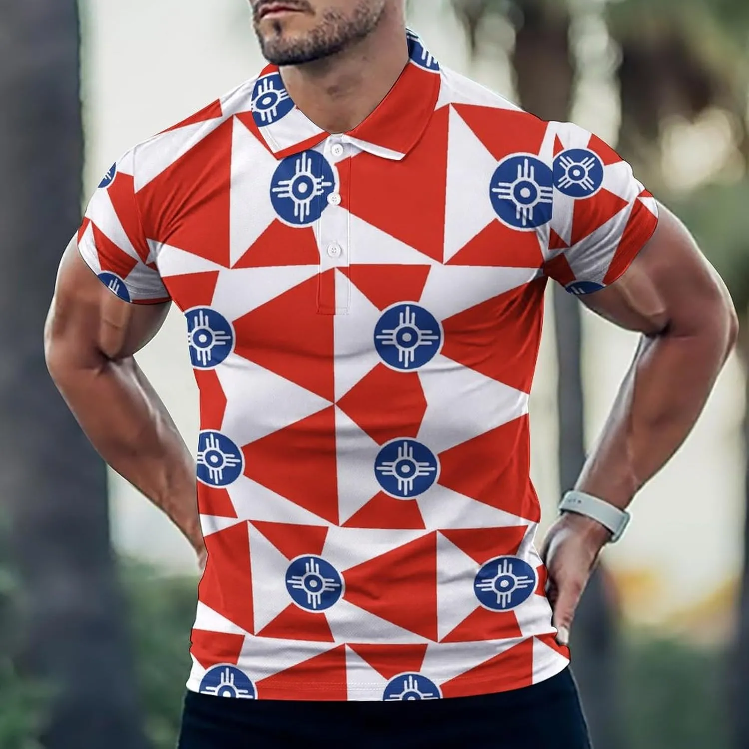 Flag of Wichita Kansas Slim Fit Men's Short Sleeve Polo Shirts Quick-Dry Breathable Golf T-Shirt Tops