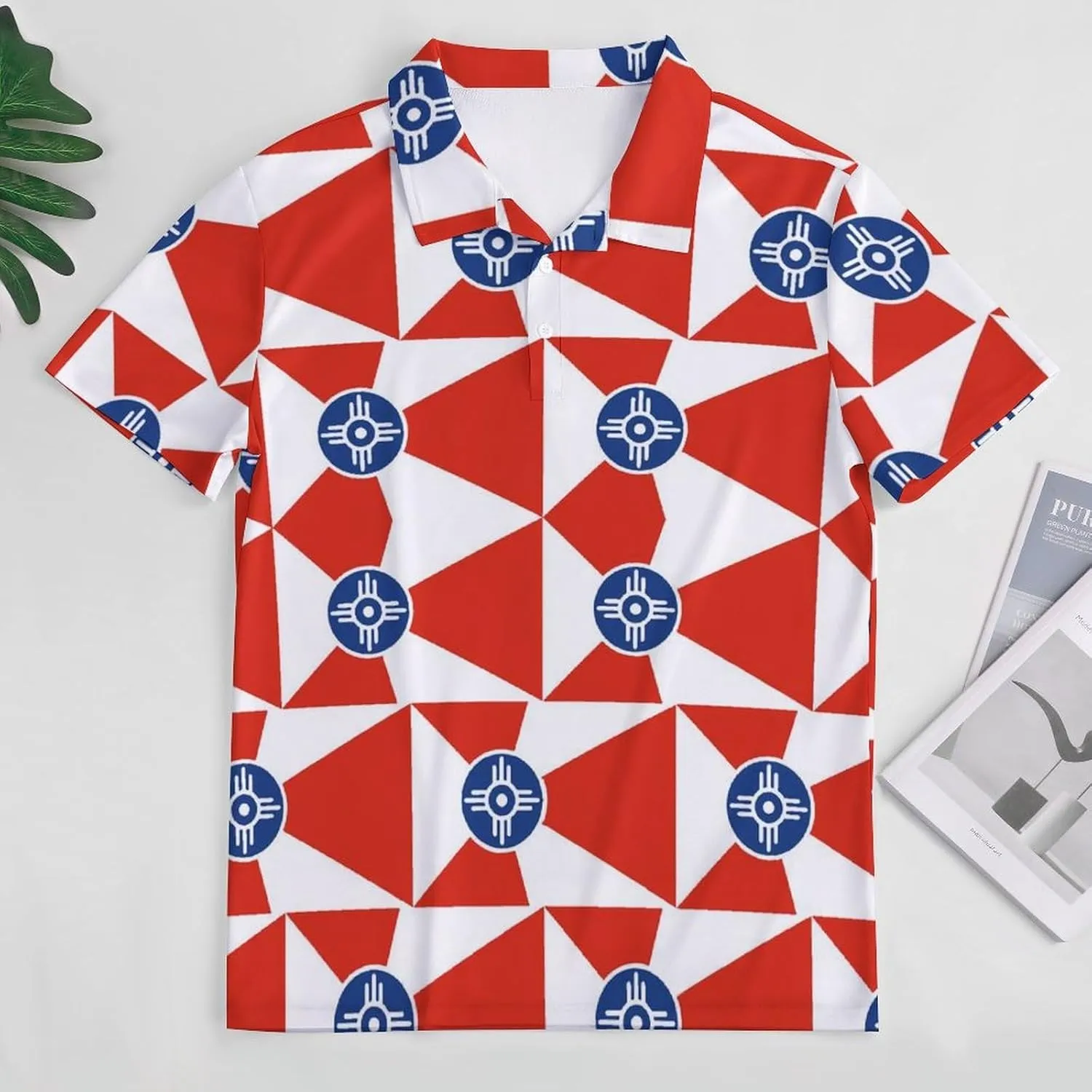 Flag of Wichita Kansas Slim Fit Men's Short Sleeve Polo Shirts Quick-Dry Breathable Golf T-Shirt Tops