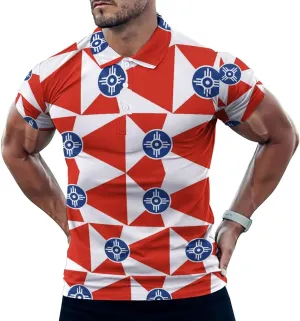 Flag of Wichita Kansas Slim Fit Men's Short Sleeve Polo Shirts Quick-Dry Breathable Golf T-Shirt Tops
