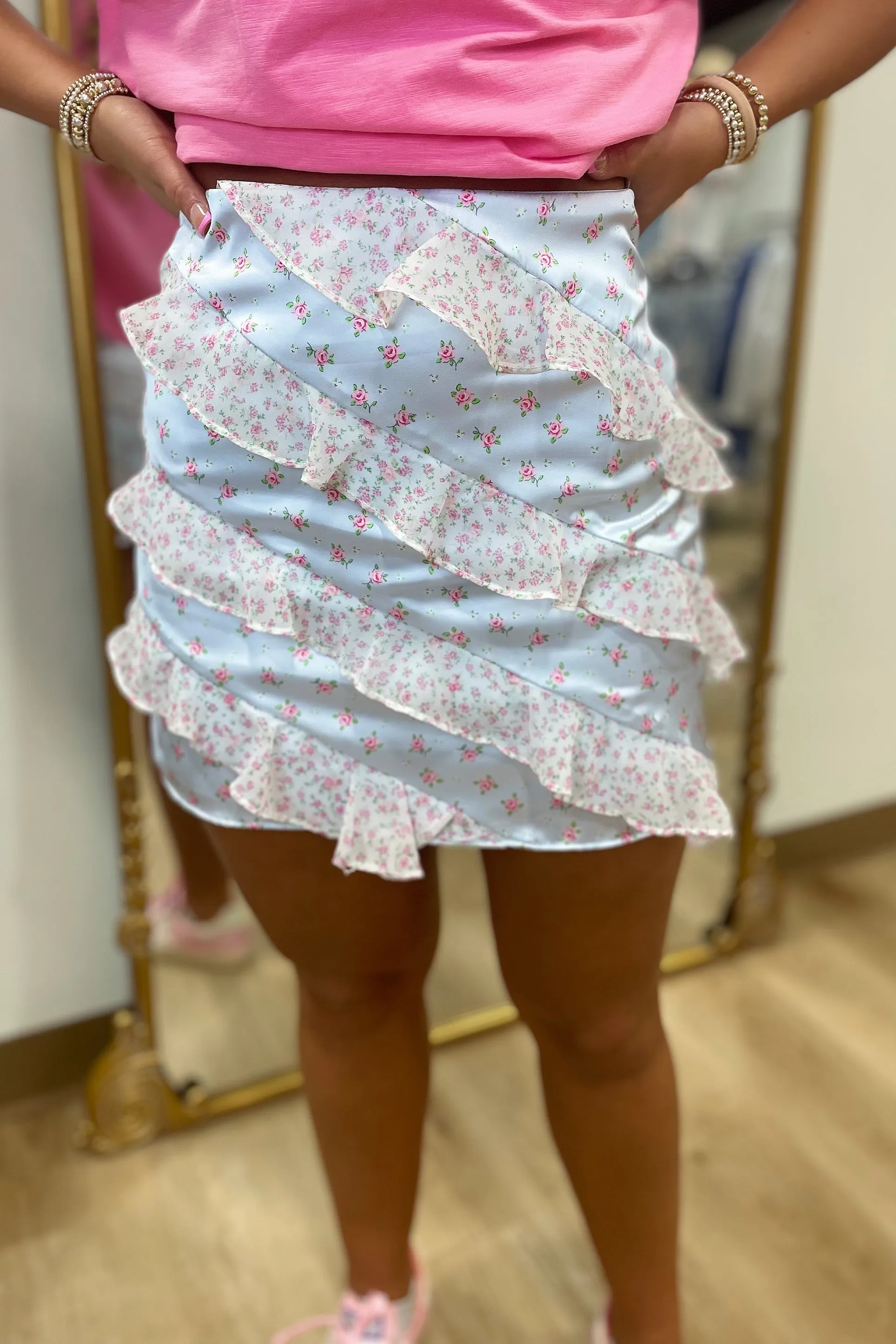 Flirty Frills Diagonal Ruffle Mini Skirt Blue