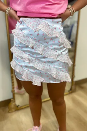 Flirty Frills Diagonal Ruffle Mini Skirt Blue