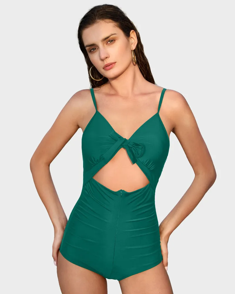 Front Tie Shaping Swimsuit with Built-In Shapewear