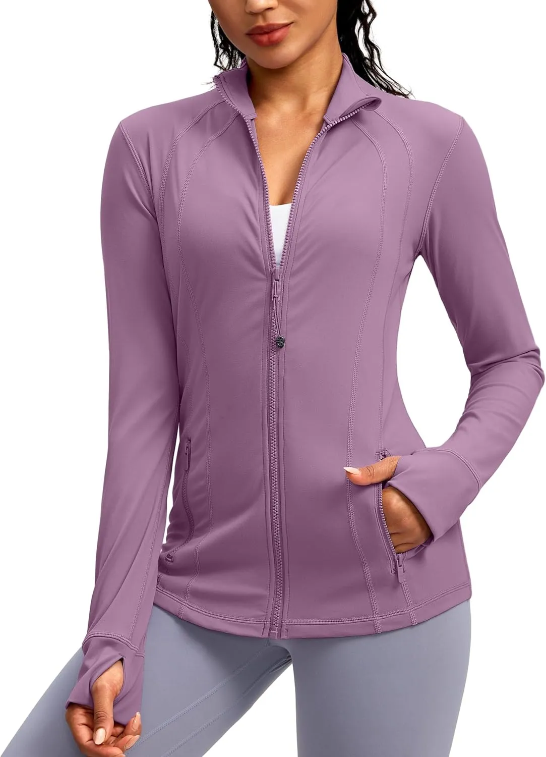 G Gradual Women's Zip Up Workout Jackets with Pockets Slim Fit Cottony Soft Jacket for Running Athletic Yoga