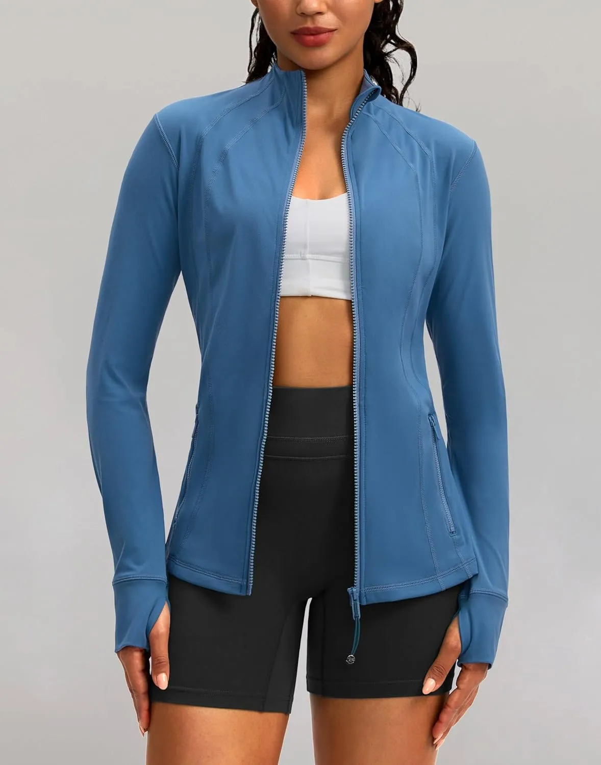 G Gradual Women's Zip Up Workout Jackets with Pockets Slim Fit Cottony Soft Jacket for Running Athletic Yoga