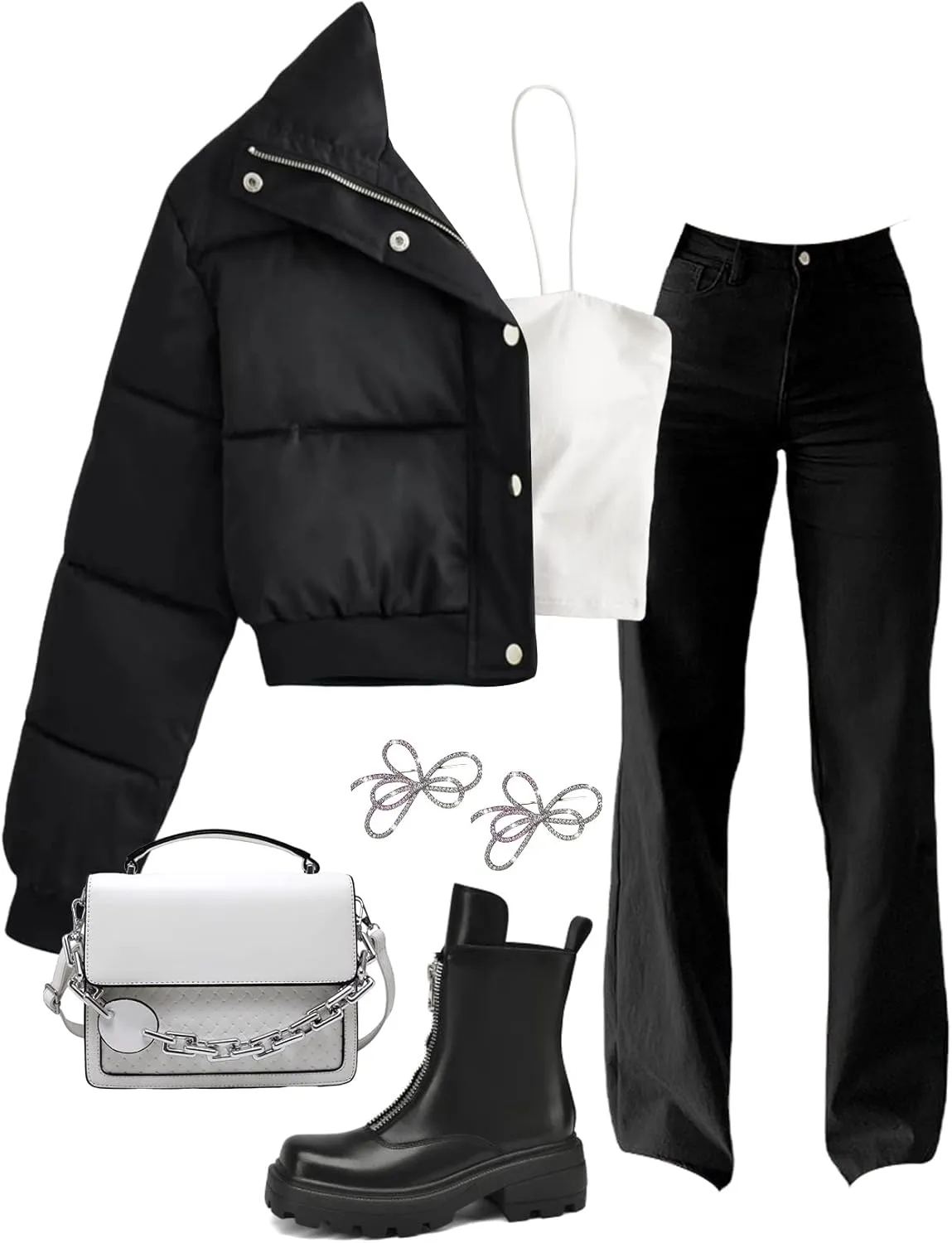 Gihuo Women' s Cropped Puffer Jacket Padded Long Sleeve Bubble Coats Winter Warm Puffy Outerwear