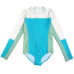 Girls Long Sleeve Surf Suit (One Piece Bodysuit) | "Aqua"