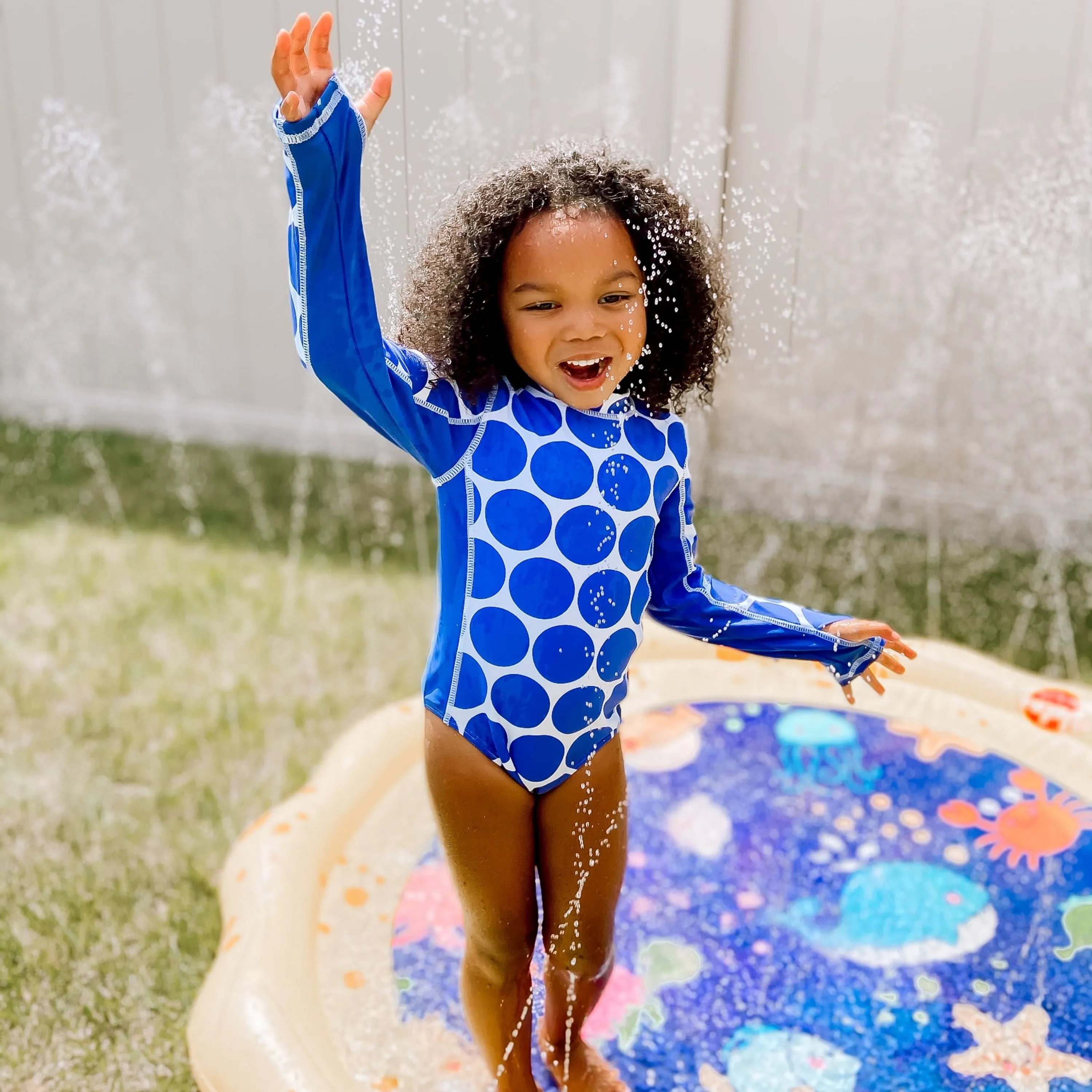 Girls Long Sleeve Surf Suit (One Piece Bodysuit) | "Oversized Dot"