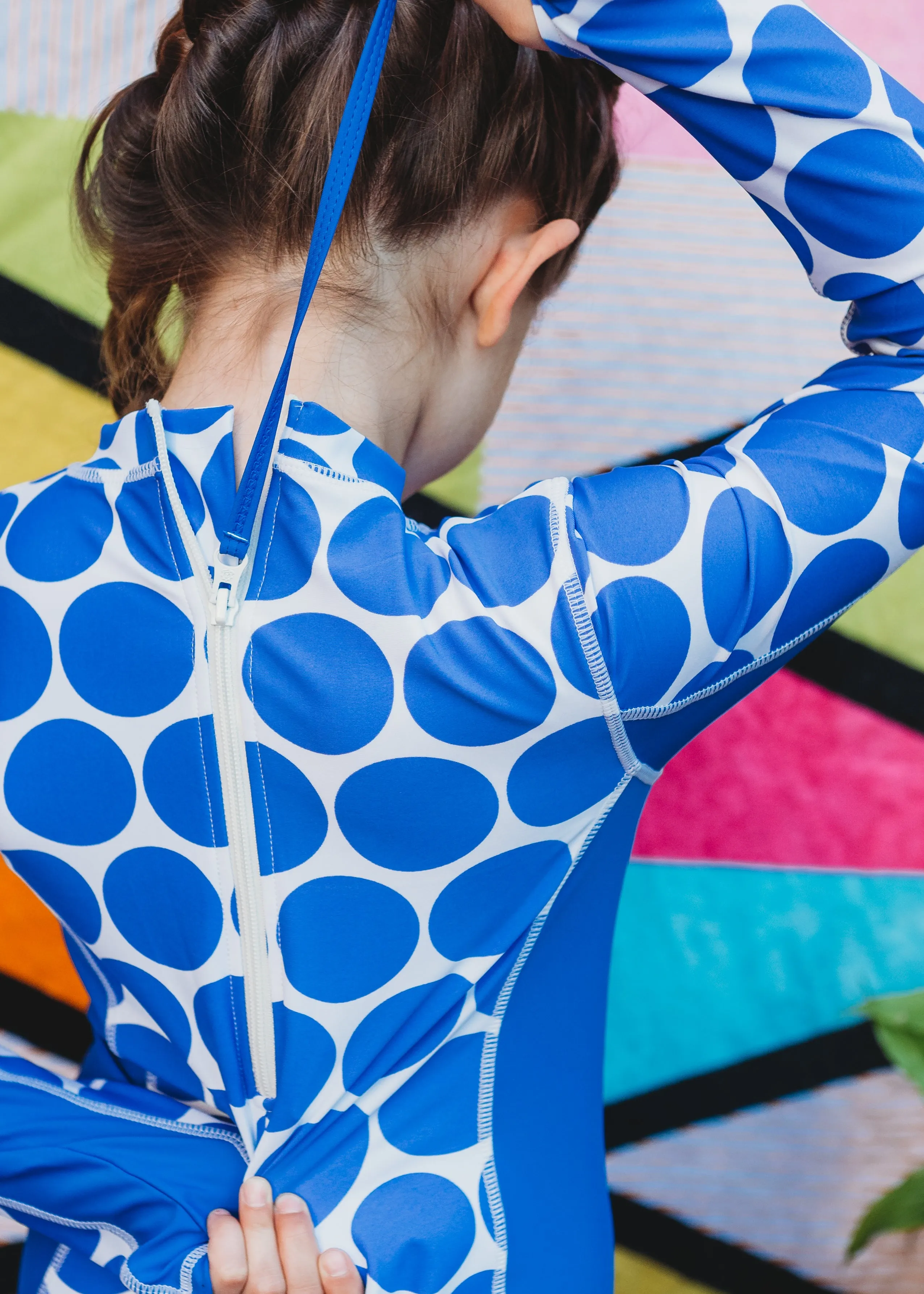 Girls Long Sleeve Surf Suit (One Piece Bodysuit) | "Oversized Dot"