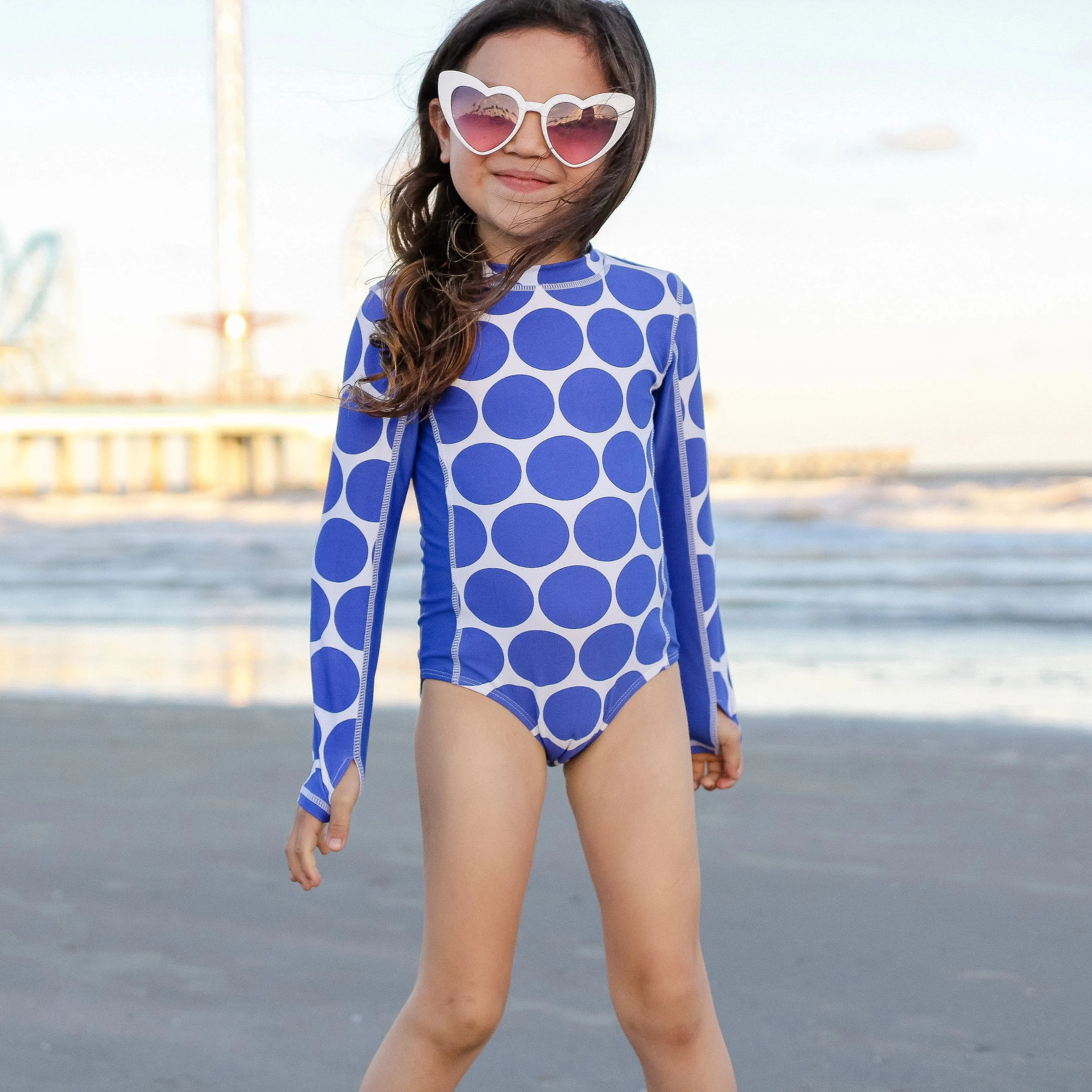 Girls Long Sleeve Surf Suit (One Piece Bodysuit) | "Oversized Dot"