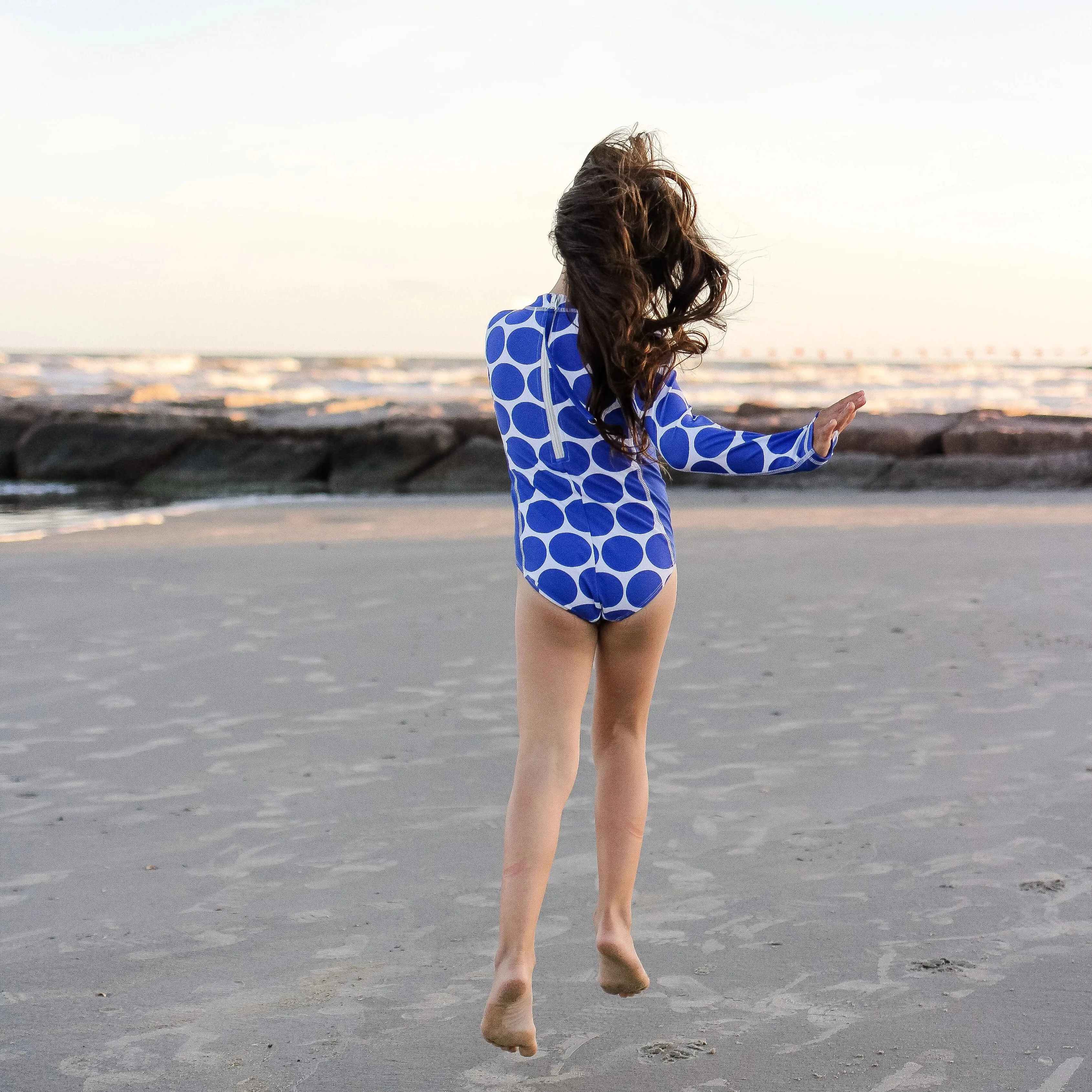 Girls Long Sleeve Surf Suit (One Piece Bodysuit) | "Oversized Dot"
