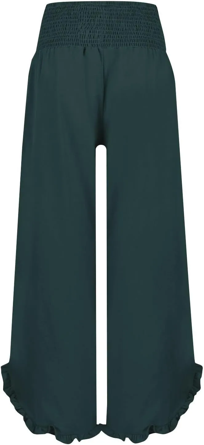 GOFULY Lined Pants Women Wide Leg Casual High Waisted Beach Pants with Pockets Elastic Waist Summer Elegant Solid Clothes