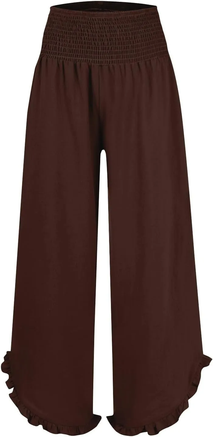 GOFULY Lined Pants Women Wide Leg Casual High Waisted Beach Pants with Pockets Elastic Waist Summer Elegant Solid Clothes