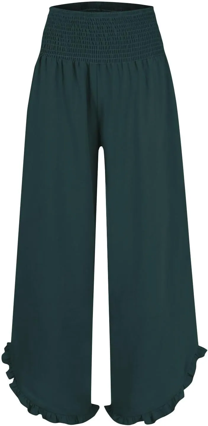 GOFULY Lined Pants Women Wide Leg Casual High Waisted Beach Pants with Pockets Elastic Waist Summer Elegant Solid Clothes