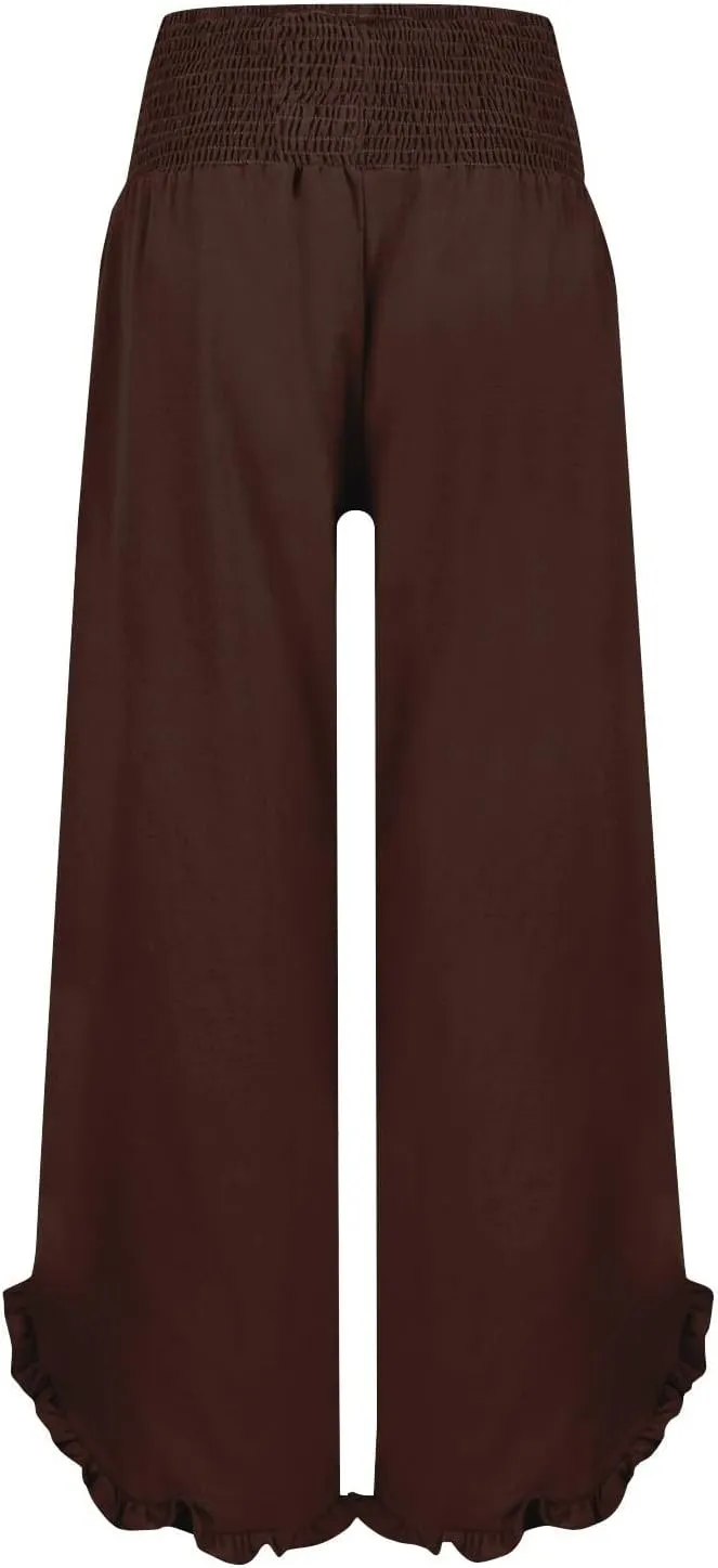 GOFULY Lined Pants Women Wide Leg Casual High Waisted Beach Pants with Pockets Elastic Waist Summer Elegant Solid Clothes