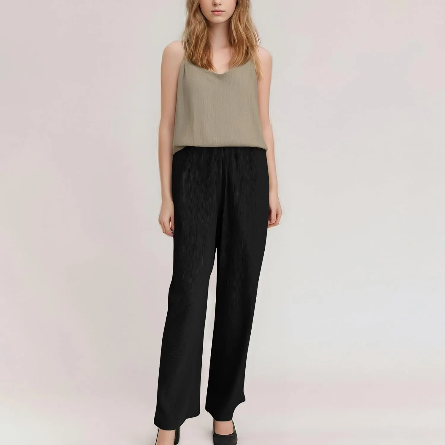 GOFULY Linen Palazzo Pants Women Wide Leg Trendy 2025 Pants High Waisted Drawstring Elastic Waist Summer Baggy Solid Trousers