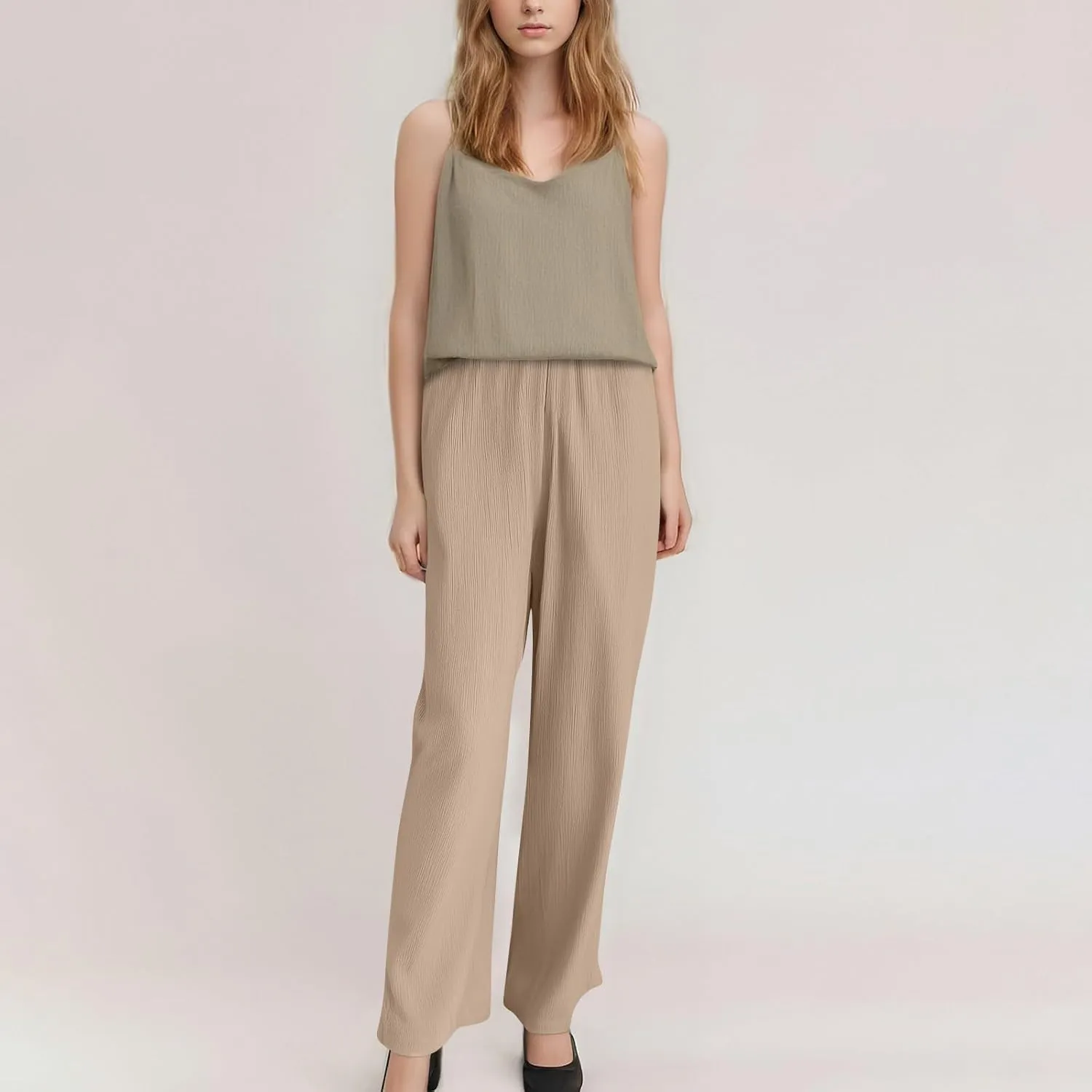 GOFULY Linen Palazzo Pants Women Wide Leg Trendy 2025 Pants High Waisted Drawstring Elastic Waist Summer Baggy Solid Trousers