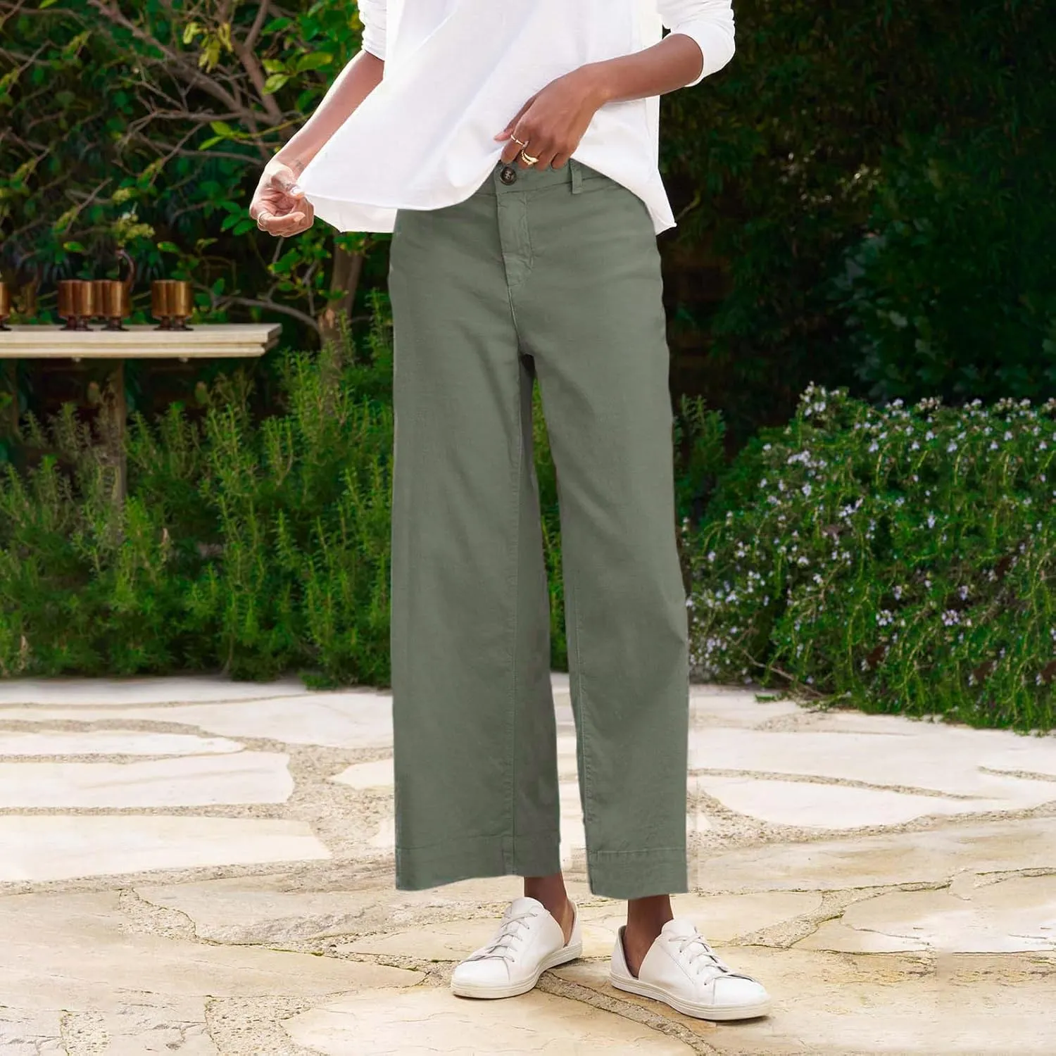 GOFULY Linen Pants for Women Casual Wide Straight Leg High Rise Casual Palazzo Pants 2025 Summer Solid Trousers with Pockets