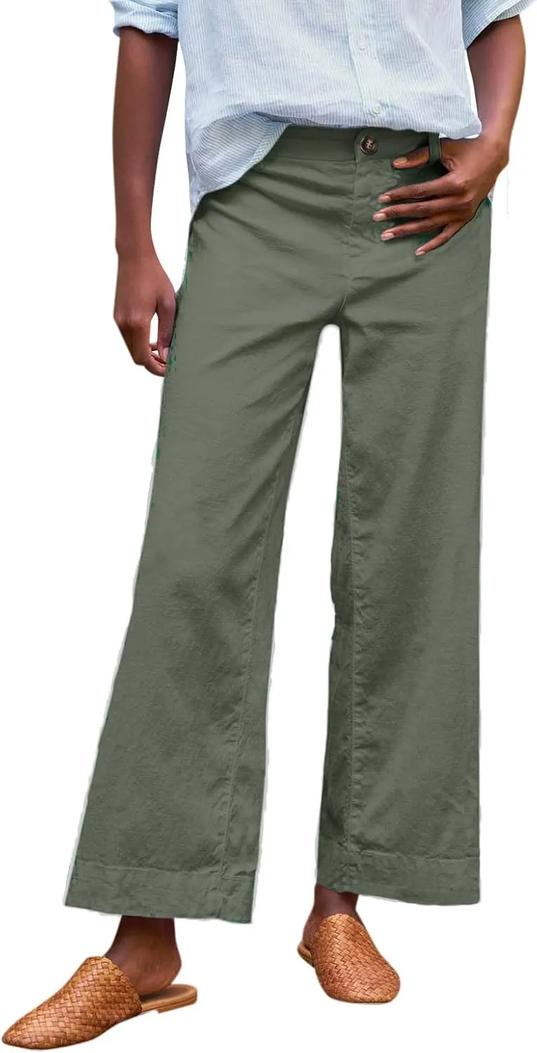 GOFULY Linen Pants for Women Casual Wide Straight Leg High Rise Casual Palazzo Pants 2025 Summer Solid Trousers with Pockets