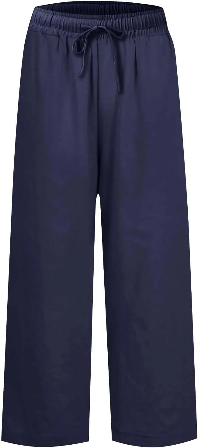 GOFULY Linen Pants for Women Casual Wide Straight Leg High Rise Casual Palazzo Pants 2025 Summer Solid Trousers with Pockets