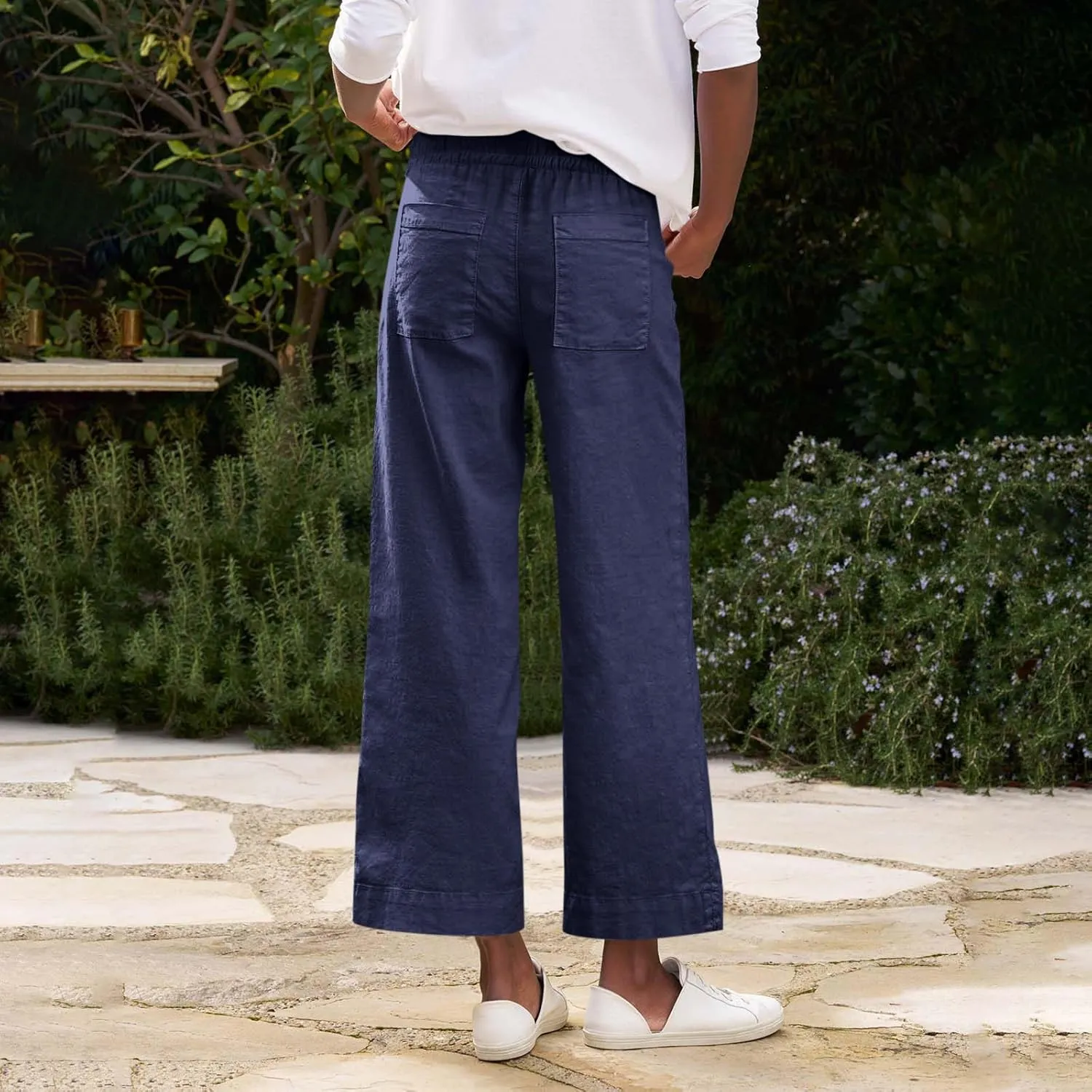 GOFULY Linen Pants for Women Casual Wide Straight Leg High Rise Casual Palazzo Pants 2025 Summer Solid Trousers with Pockets