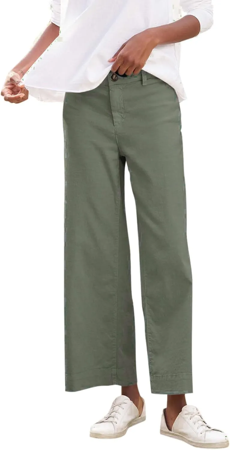 GOFULY Linen Pants for Women Casual Wide Straight Leg High Rise Casual Palazzo Pants 2025 Summer Solid Trousers with Pockets