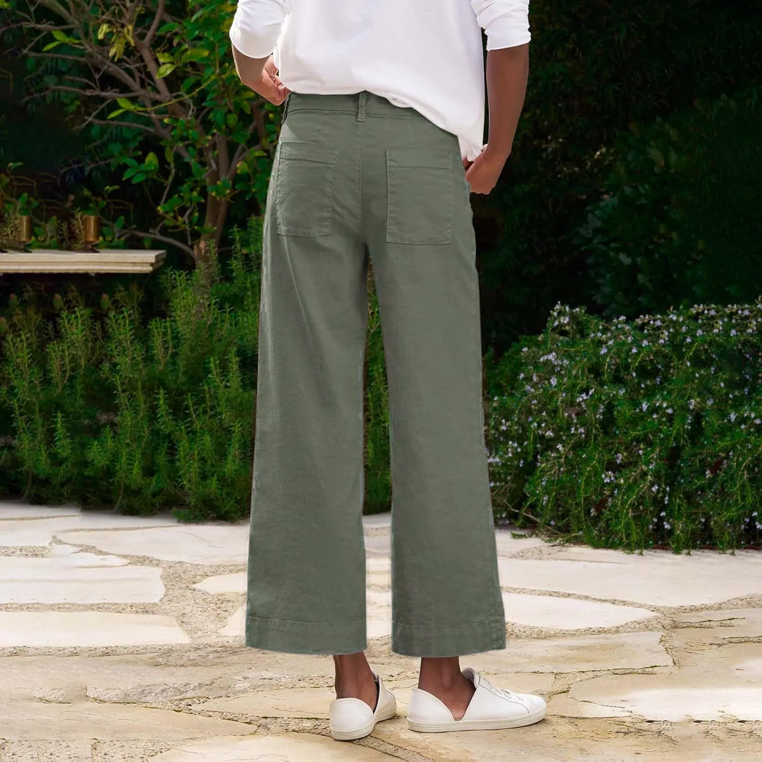 GOFULY Linen Pants for Women Casual Wide Straight Leg High Rise Casual Palazzo Pants 2025 Summer Solid Trousers with Pockets