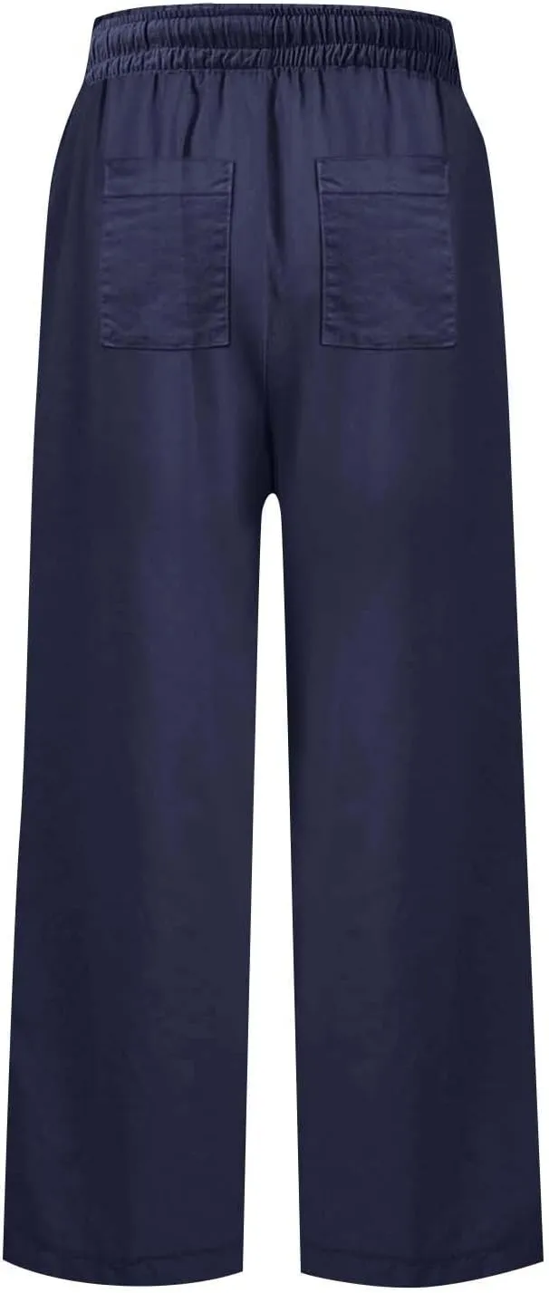 GOFULY Linen Pants for Women Casual Wide Straight Leg High Rise Casual Palazzo Pants 2025 Summer Solid Trousers with Pockets