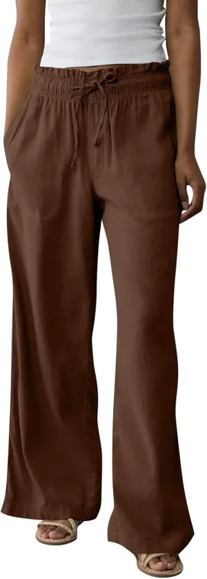 GOFULY Linen Wide Leg Pants for Women 2025 High Waisted Pants Casual Elastic Waist Drawstring Summer Trouser with Pockets