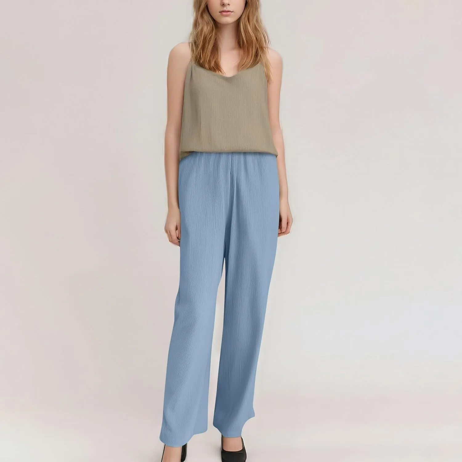 GOFULY Wide Leg Pants for Women Linen Beach Western Summer Drawstring Elastic Waist Pants High Waist Pockets Solid Outfits