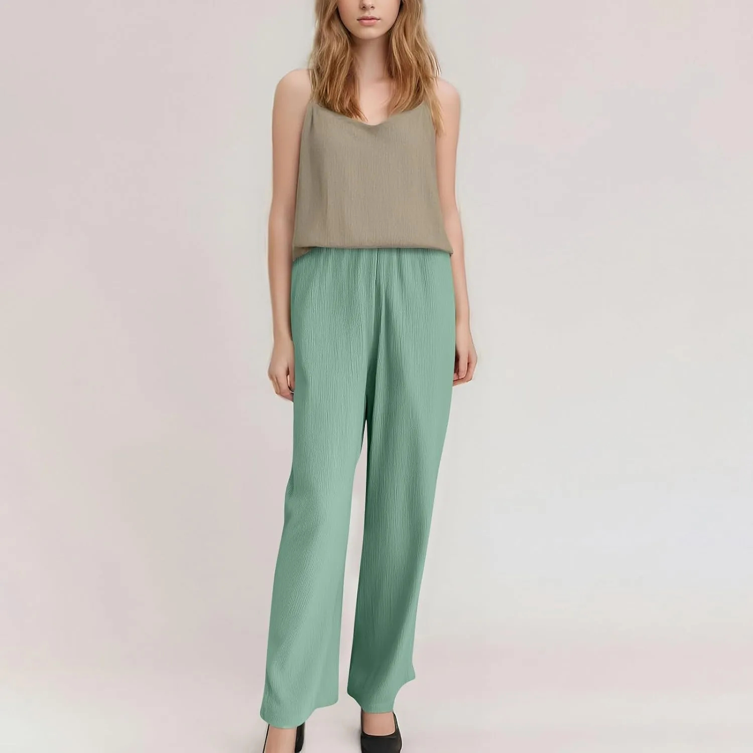 GOFULY Wide Leg Pants for Women Linen Beach Western Summer Drawstring Elastic Waist Pants High Waist Pockets Solid Outfits