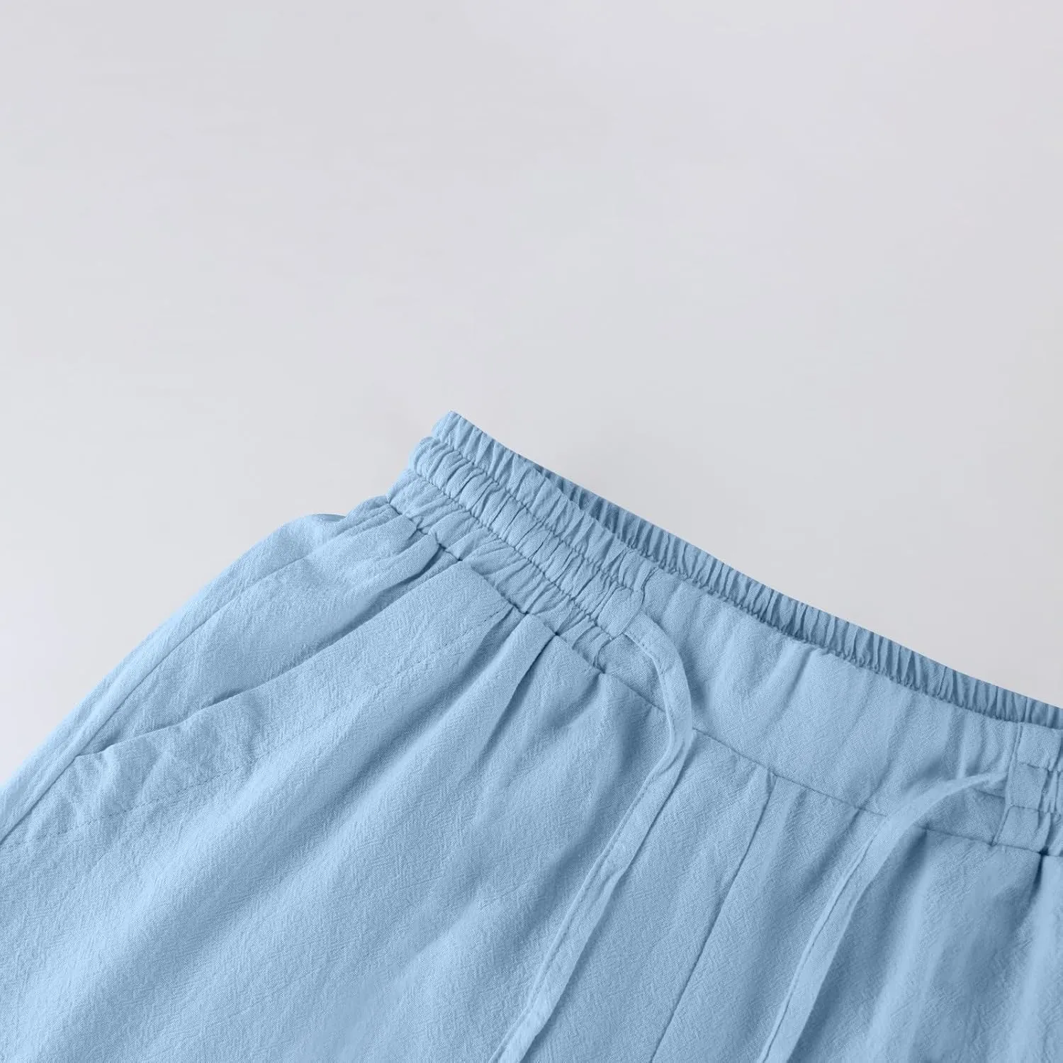 GOFULY Womens Linen Pants Casual Wide Leg 2025 High Rise Pants Drawstring Elastic Waist Summer 2025 Solid Trouser with Pocket