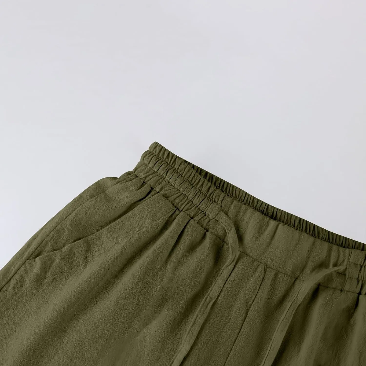 GOFULY Womens Linen Pants Casual Wide Leg 2025 High Rise Pants Drawstring Elastic Waist Summer 2025 Solid Trouser with Pocket