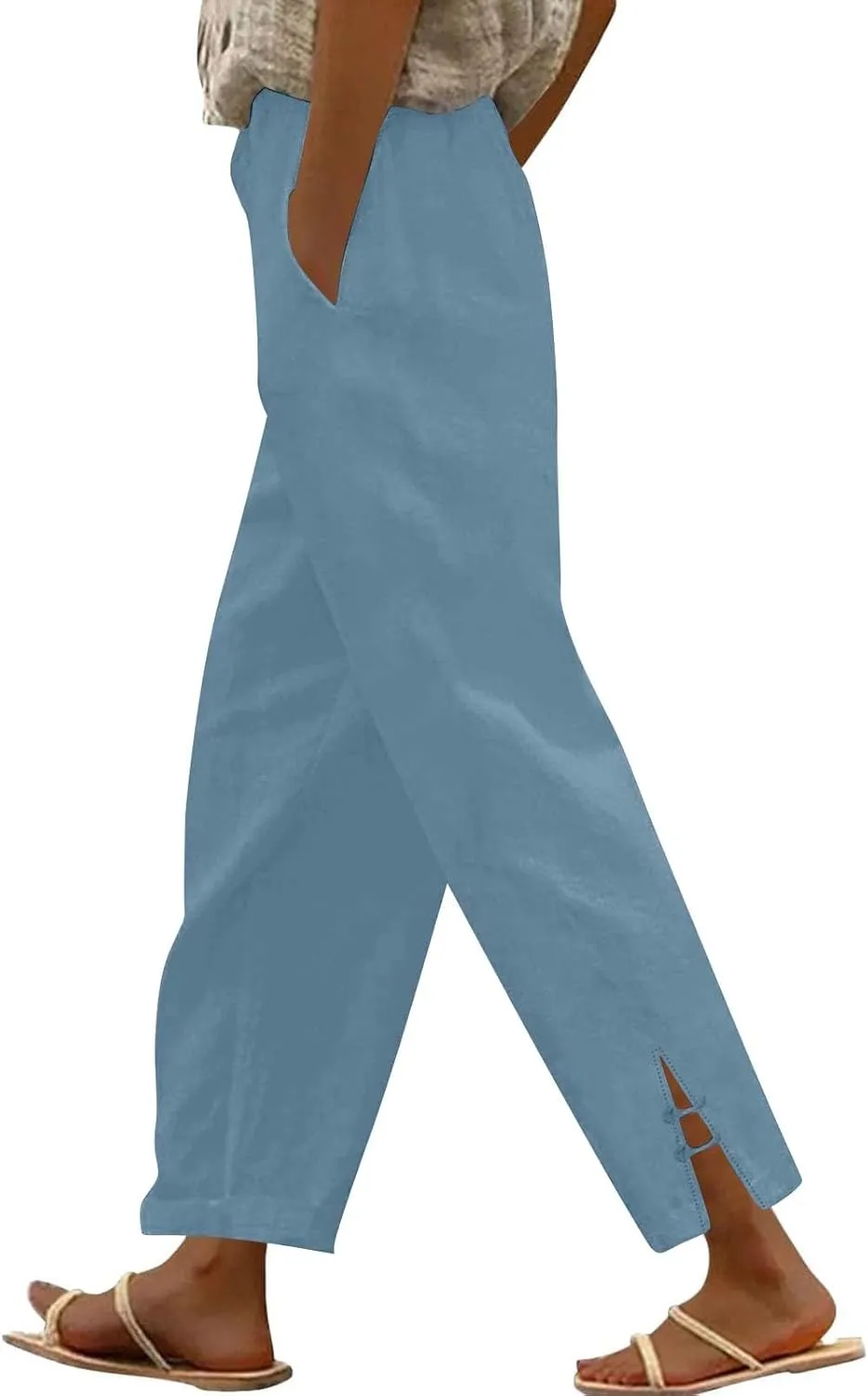 GOFULY Womens Linen Pants Casual Wide Leg High Rise Pants Beach Elastic Waist 2025 Summer Soft Solid Trouser with Pockets