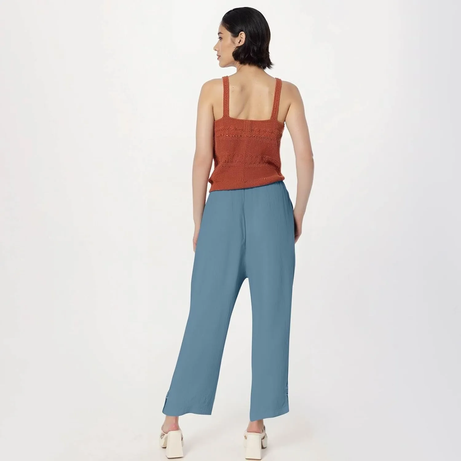 GOFULY Womens Linen Pants Casual Wide Leg High Rise Pants Beach Elastic Waist 2025 Summer Soft Solid Trouser with Pockets