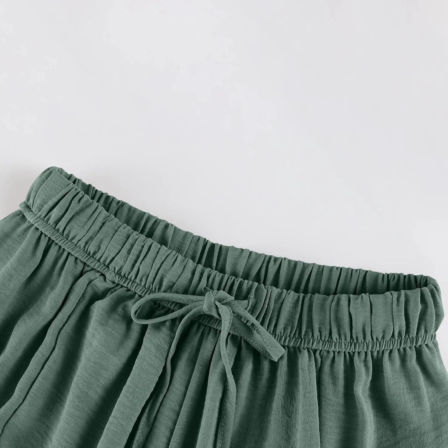 GOFULY Womens Linen Pants Wide Leg Casual High Waisted Casual Pants Drawstring Elastic Waist Summer Solid Clothes Pockets