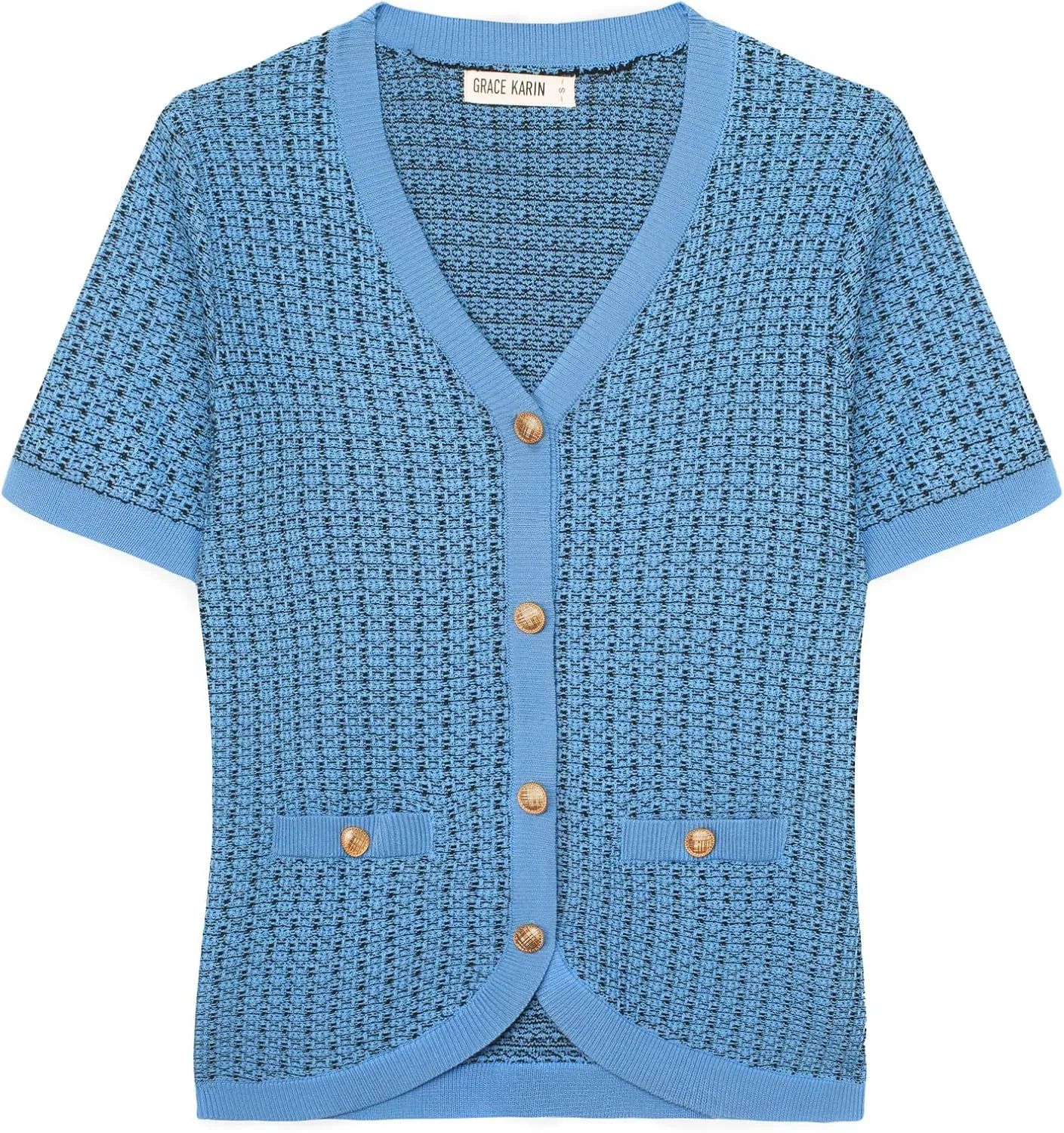 GRACE KARIN Womens Summer Cardigan Sweater 2025 Button Down Short Sleeve Cropped Lightweight V Neck Elegant Tweed Tops