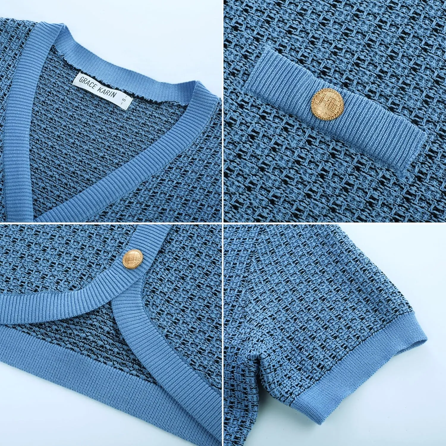 GRACE KARIN Womens Summer Cardigan Sweater 2025 Button Down Short Sleeve Cropped Lightweight V Neck Elegant Tweed Tops