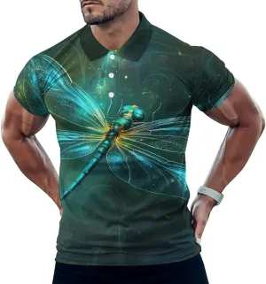Green Dragonfly Slim Fit Men's Short Sleeve Polo Shirts Quick-Dry Breathable Golf T-Shirt Tops