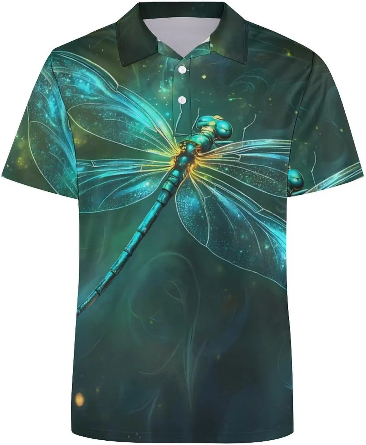 Green Dragonfly Slim Fit Men's Short Sleeve Polo Shirts Quick-Dry Breathable Golf T-Shirt Tops