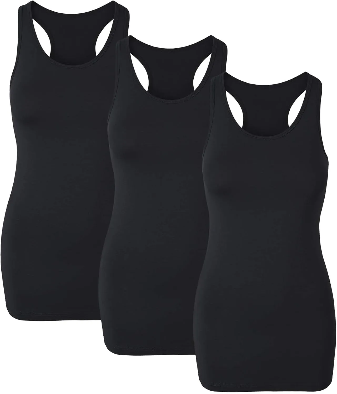 H HIAMIGOS Racerback Long Tank Tops for Women Stretchy Cotton Sleeveless Undershirts Gym Workout Sports Shirts 3 Packs