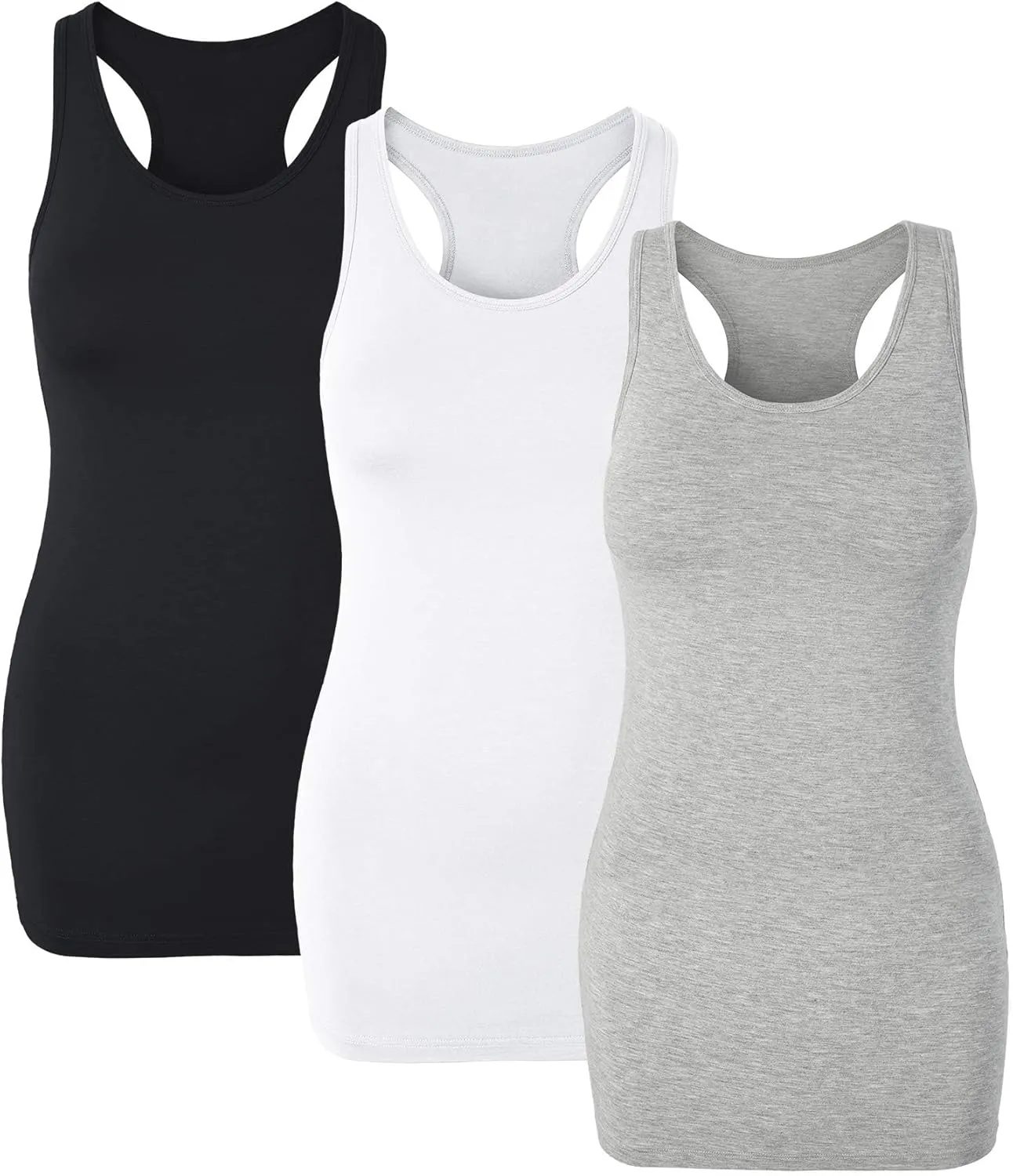H HIAMIGOS Racerback Long Tank Tops for Women Stretchy Cotton Sleeveless Undershirts Gym Workout Sports Shirts 3 Packs
