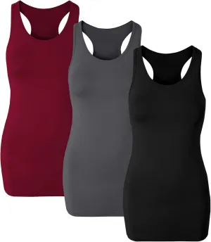 H HIAMIGOS Racerback Long Tank Tops for Women Stretchy Cotton Sleeveless Undershirts Gym Workout Sports Shirts 3 Packs