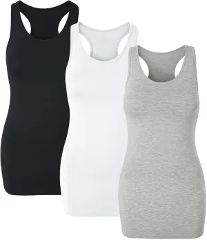H HIAMIGOS Racerback Long Tank Tops for Women Stretchy Cotton Sleeveless Undershirts Gym Workout Sports Shirts 3 Packs