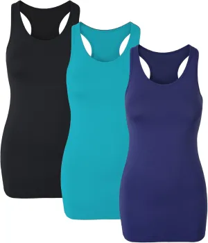 H HIAMIGOS Racerback Long Tank Tops for Women Stretchy Cotton Sleeveless Undershirts Gym Workout Sports Shirts 3 Packs