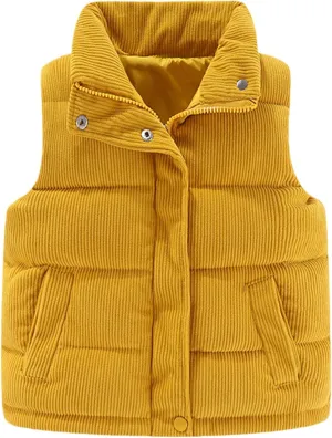 Happy Cherry Girls Corduroy Down Vest Kids Winter Warm Quilted Jacket Toddlers Sleeveless Coat Outerwear 1-8 Years