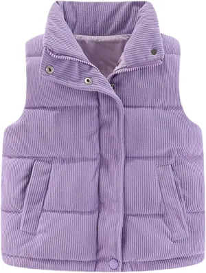 Happy Cherry Girls Corduroy Down Vest Kids Winter Warm Quilted Jacket Toddlers Sleeveless Coat Outerwear 1-8 Years